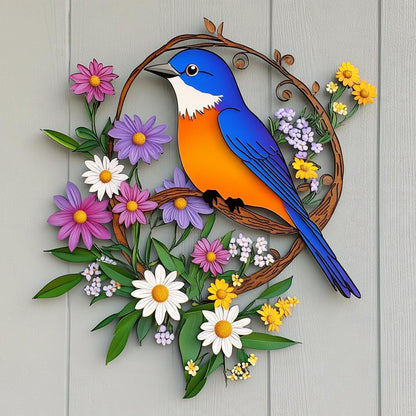 Bluebird Wildflower Metal Wall Art, UV Printed Aluminum Garden Decor