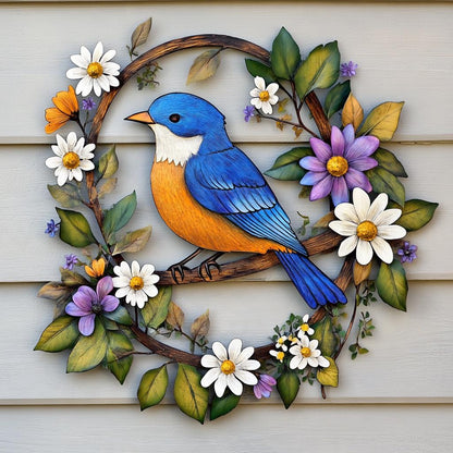 Bluebird Wildflower Metal Wall Art, UV Printed Aluminum Garden Decor