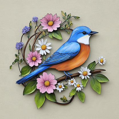Bluebird Wildflower Metal Wall Art, UV Printed Aluminum Garden Decor
