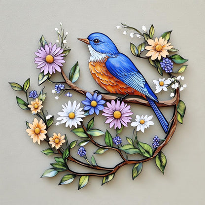 Bluebird Wildflower Metal Wall Art, UV Printed Aluminum Garden Decor