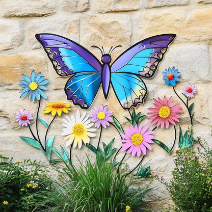 Butterfly Wildflower Metal Wall Art, Colorful Garden Decor (UV Printed Aluminum)