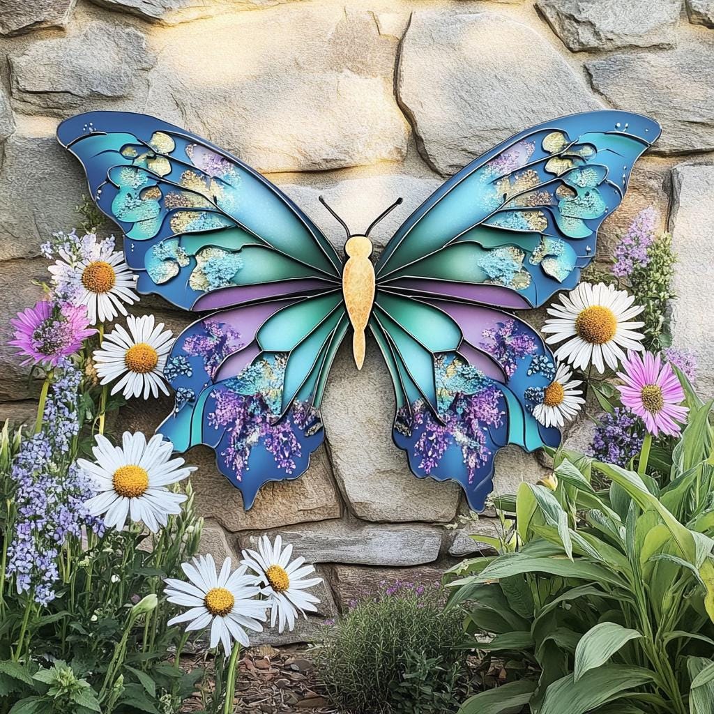 Butterfly Wildflower Metal Wall Art, Colorful Garden Decor (UV Printed Aluminum)