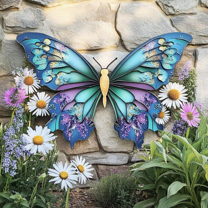 Butterfly Wildflower Metal Wall Art, Colorful Garden Decor (UV Printed Aluminum)