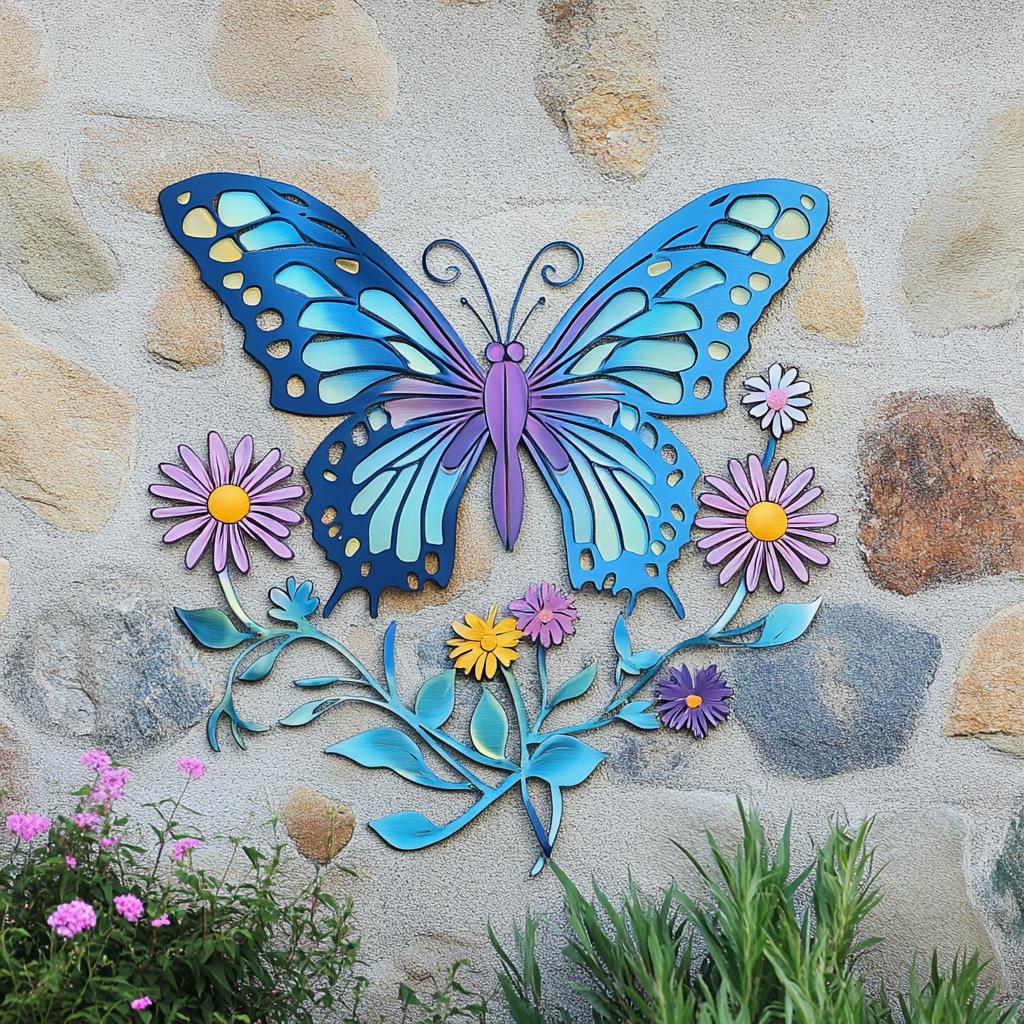 Butterfly Wildflower Metal Wall Art, Colorful Garden Decor (UV Printed Aluminum)