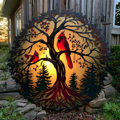 Cardinal Tree of Life Metal Wall Art Red Birds Garden Decor (UV Printed Aluminum)