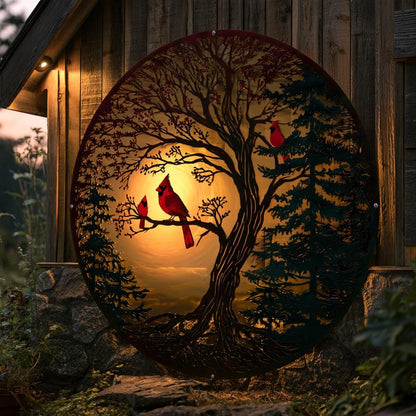 Cardinal Tree of Life Metal Wall Art Red Birds Garden Decor (UV Printed Aluminum)