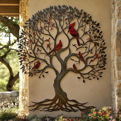 Cardinal Tree of Life Metal Wall Art Red Birds Garden Decor (UV Printed Aluminum)