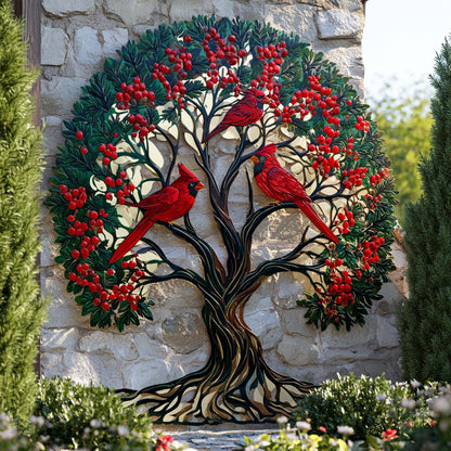 Red Cardinal Tree of Life Metal Wall Art, Autumn Garden Decor (UV Printed Aluminum)