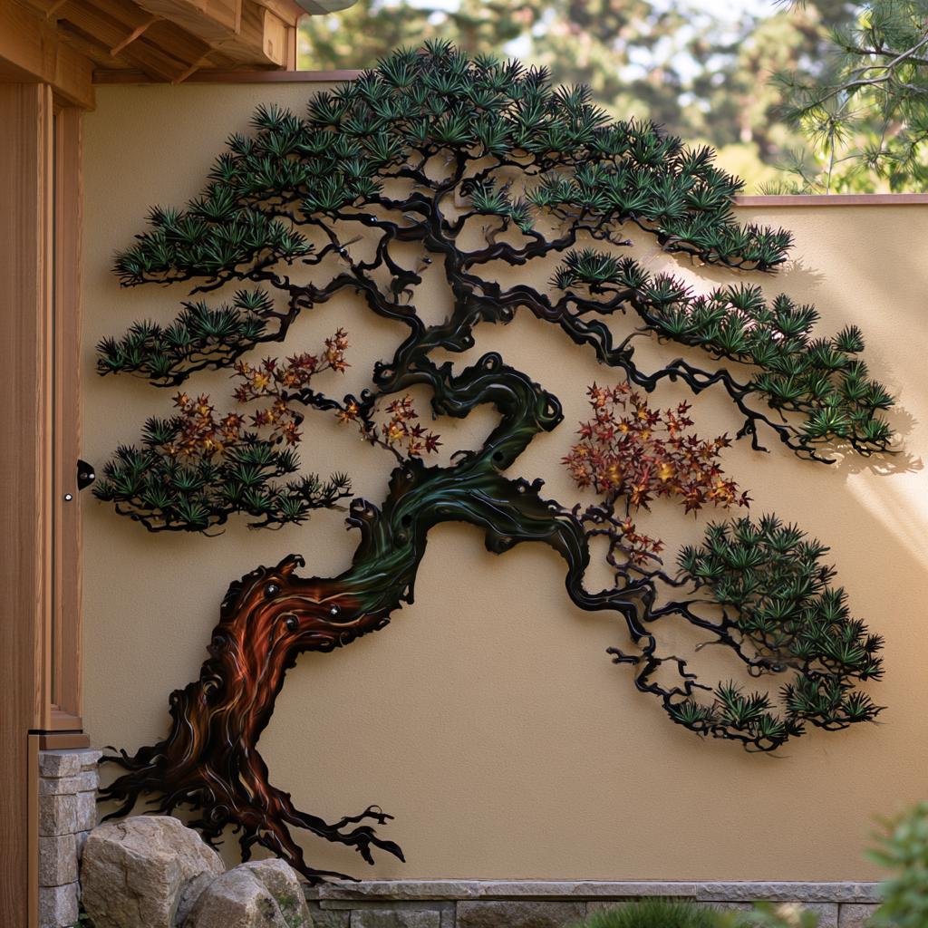 Japanese Pine Tree of Life Metal Wall Art, Zen Garden Decor (UV Printed Aluminum)