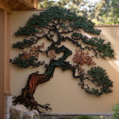 Japanese Pine Tree of Life Metal Wall Art, Zen Garden Decor (UV Printed Aluminum)