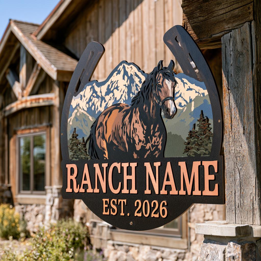 Personalized Horse Ranch Metal Sign: Western Farm Wall Art (UV Printed Aluminum)