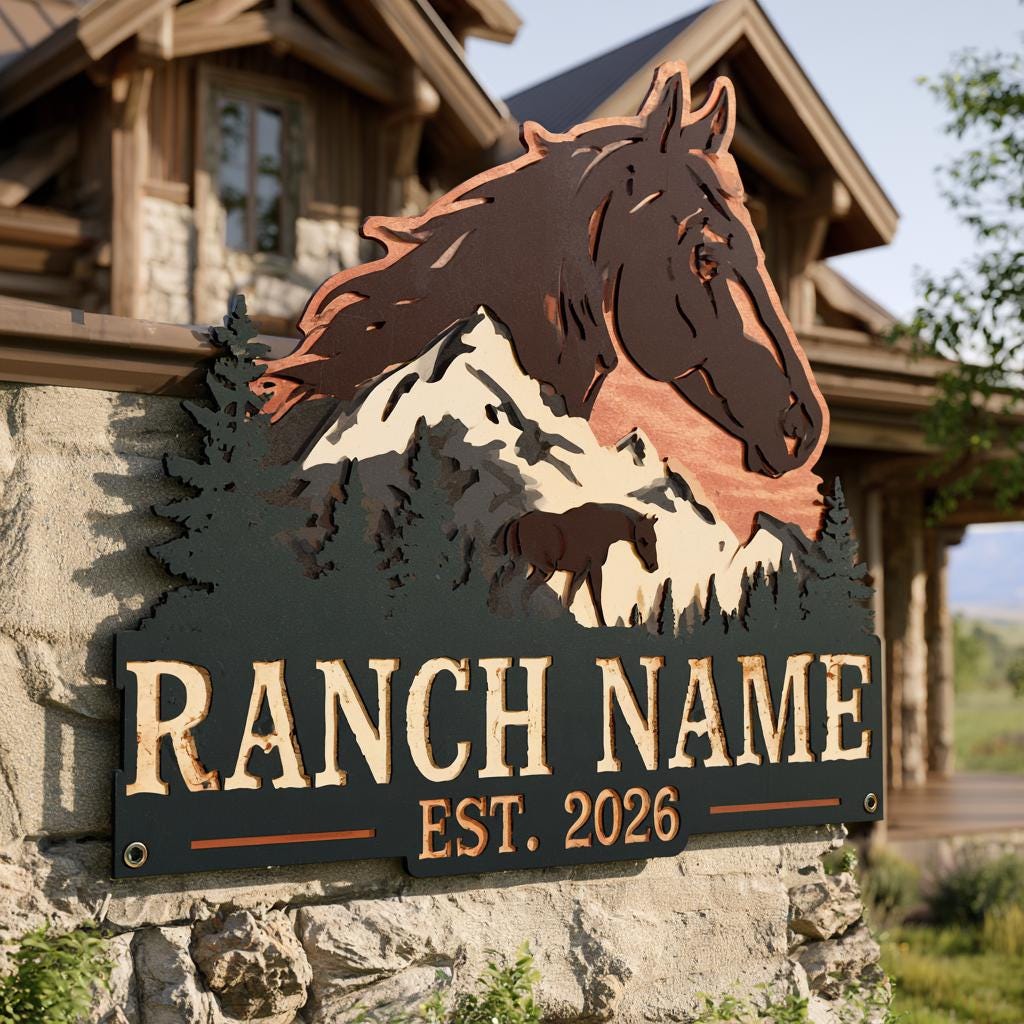 Personalized Horse Ranch Metal Sign: Western Farm Wall Art (UV Printed Aluminum)