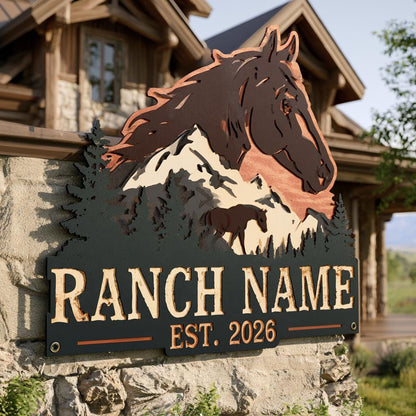 Personalized Horse Ranch Metal Sign: Western Farm Wall Art (UV Printed Aluminum)