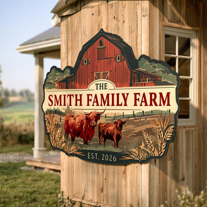 Personalized Family Farm Metal Sign: Highland Cow Barn Art (UV Printed Aluminum)