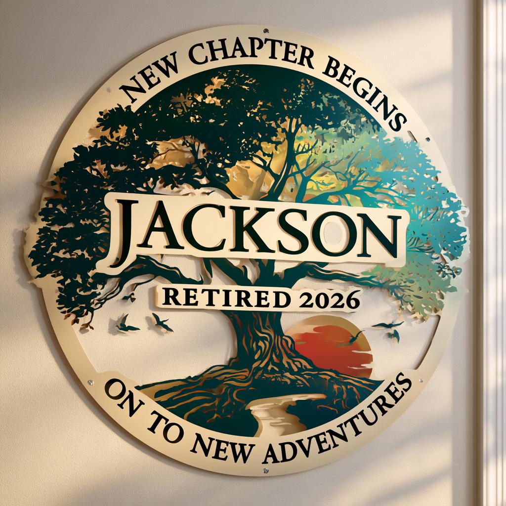 Personalized Retirement Metal Wall Art: Tree of Life, New Chapter Sign (UV Printed Aluminum)