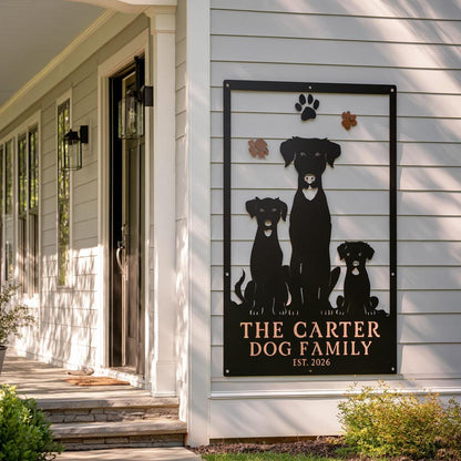 Personalized Dog Family Metal Wall Art, Custom Pet Name Sign (UV Printed Aluminum)