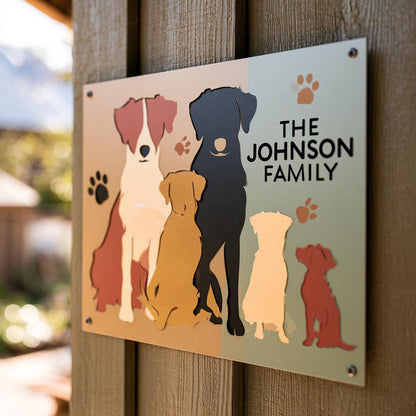 Personalized Dog Family Metal Wall Art, Custom Pet Name Sign (UV Printed Aluminum)