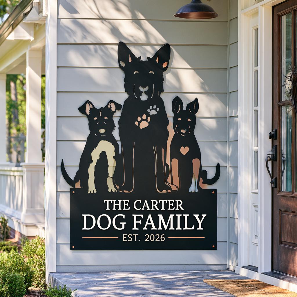 Personalized Dog Family Metal Wall Art, Custom Pet Name Sign (UV Printed Aluminum)