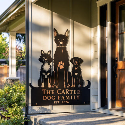Personalized Dog Family Metal Wall Art, Custom Pet Name Sign (UV Printed Aluminum)