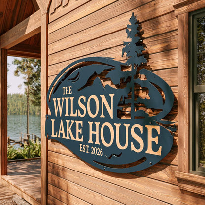 Custom Lake House Metal Sign: Family Name, Cabin Decor (UV Printed Aluminum)