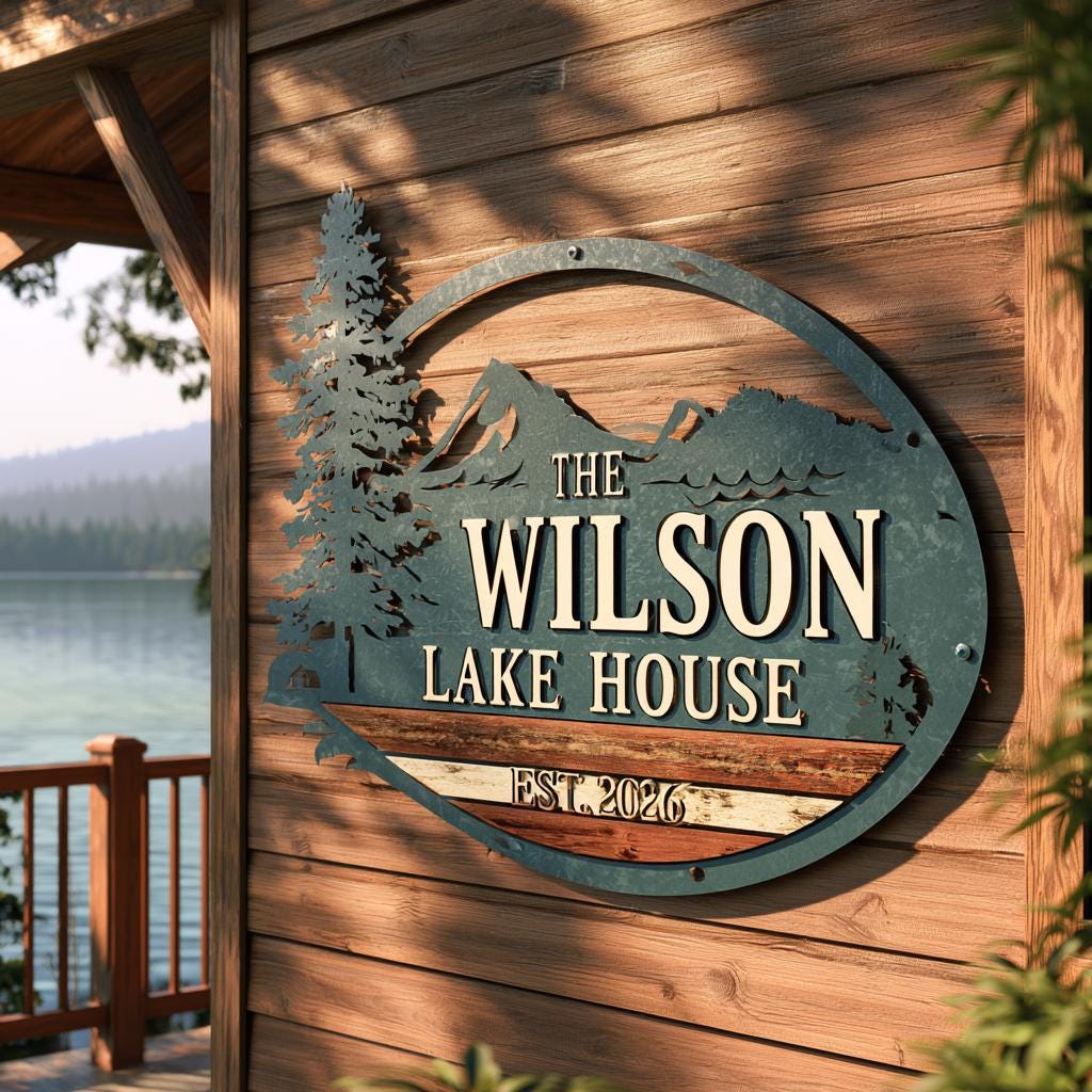 Custom Lake House Metal Sign: Family Name, Cabin Decor (UV Printed Aluminum)