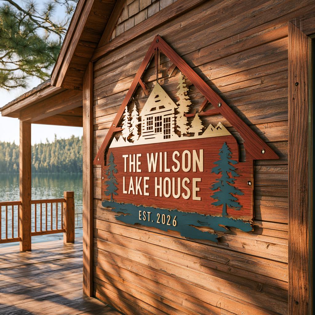Custom Lake House Metal Sign: Family Name, Cabin Decor (UV Printed Aluminum)