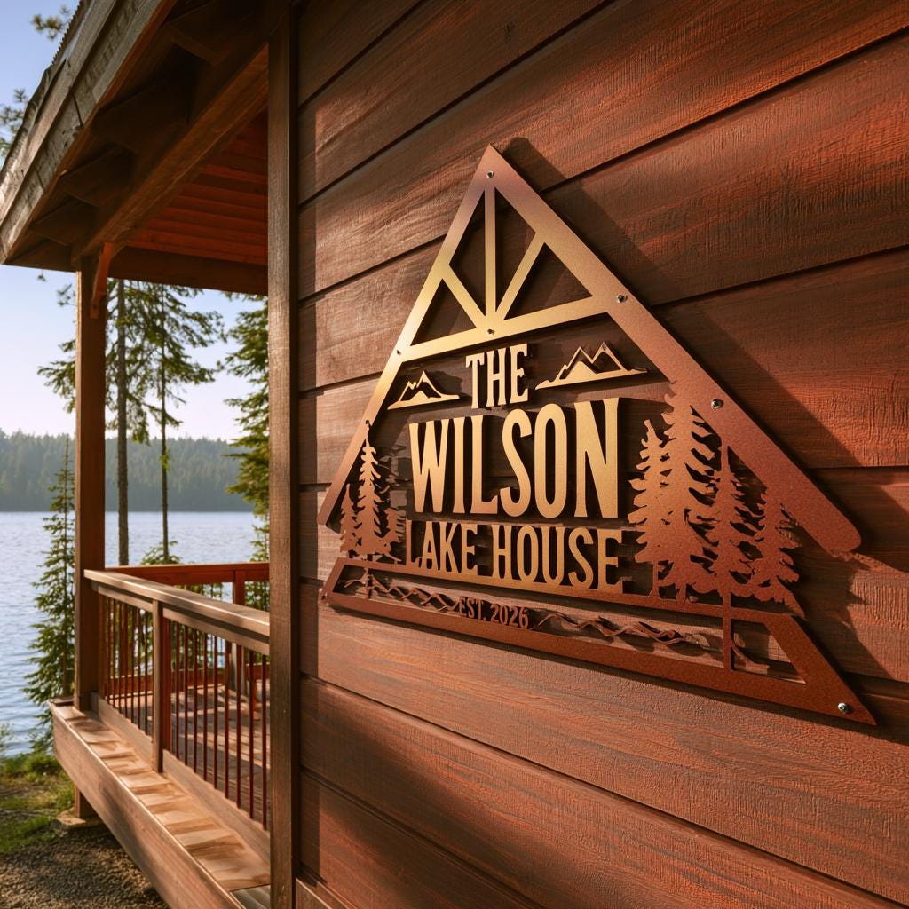 Custom Lake House Metal Sign: Family Name, Cabin Decor (UV Printed Aluminum)