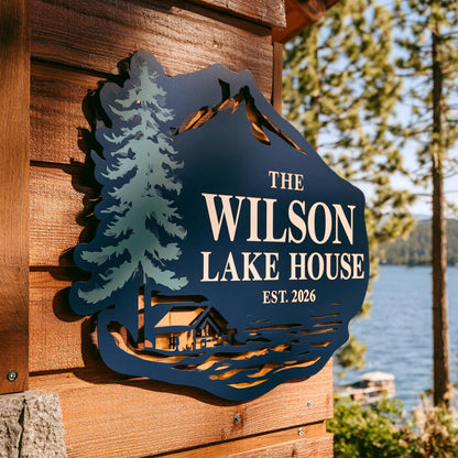 Custom Lake House Metal Sign: Family Name, Cabin Decor (UV Printed Aluminum)