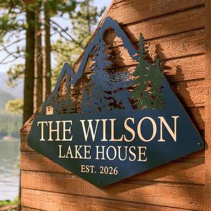 Custom Lake House Metal Sign: Family Name, Cabin Decor (UV Printed Aluminum)