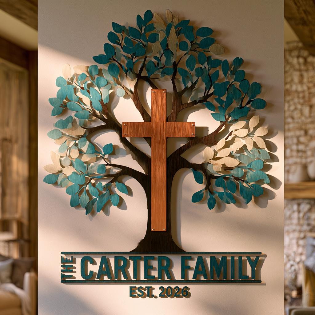 Personalized Tree of Life Metal Wall Art – Custom Christian Family Sign (UV Printed Aluminum)