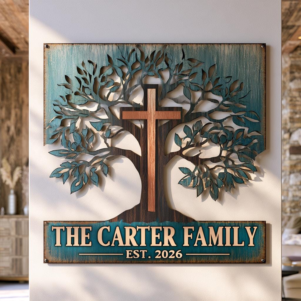 Personalized Tree of Life Metal Wall Art – Custom Christian Family Sign (UV Printed Aluminum)