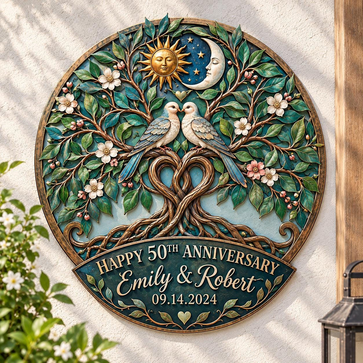Personalized 50th Anniversary Tree of Life Wall Art, UV Printed Aluminum Metal Sign
