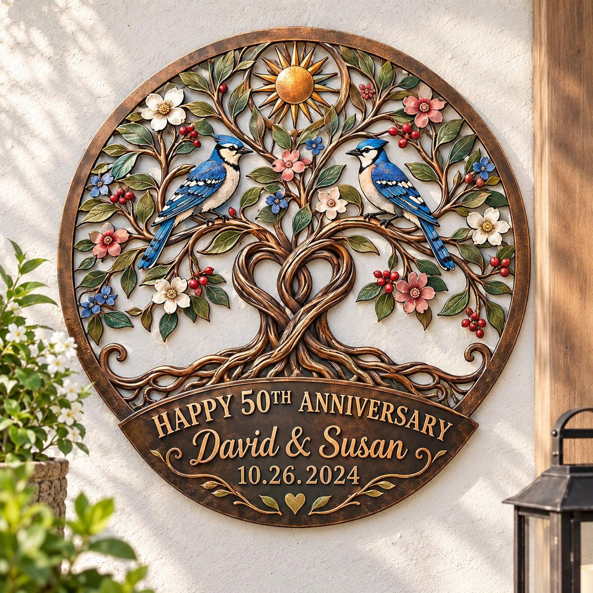 Personalized 50th Anniversary Tree of Life Wall Art, UV Printed Aluminum Metal Sign