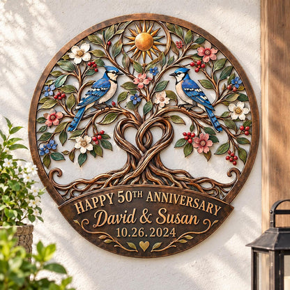 Personalized 50th Anniversary Tree of Life Wall Art, UV Printed Aluminum Metal Sign