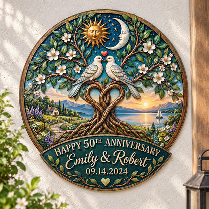 Personalized 50th Anniversary Tree of Life Wall Art, UV Printed Aluminum Metal Sign