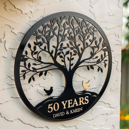 Personalized 50th Anniversary Tree of Life Wall Art, UV Printed Aluminum Metal Sign