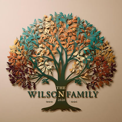 Personalized Family Name Tree Metal Wall Art – Custom Rustic Farmhouse Decor (UV Printed Aluminum)