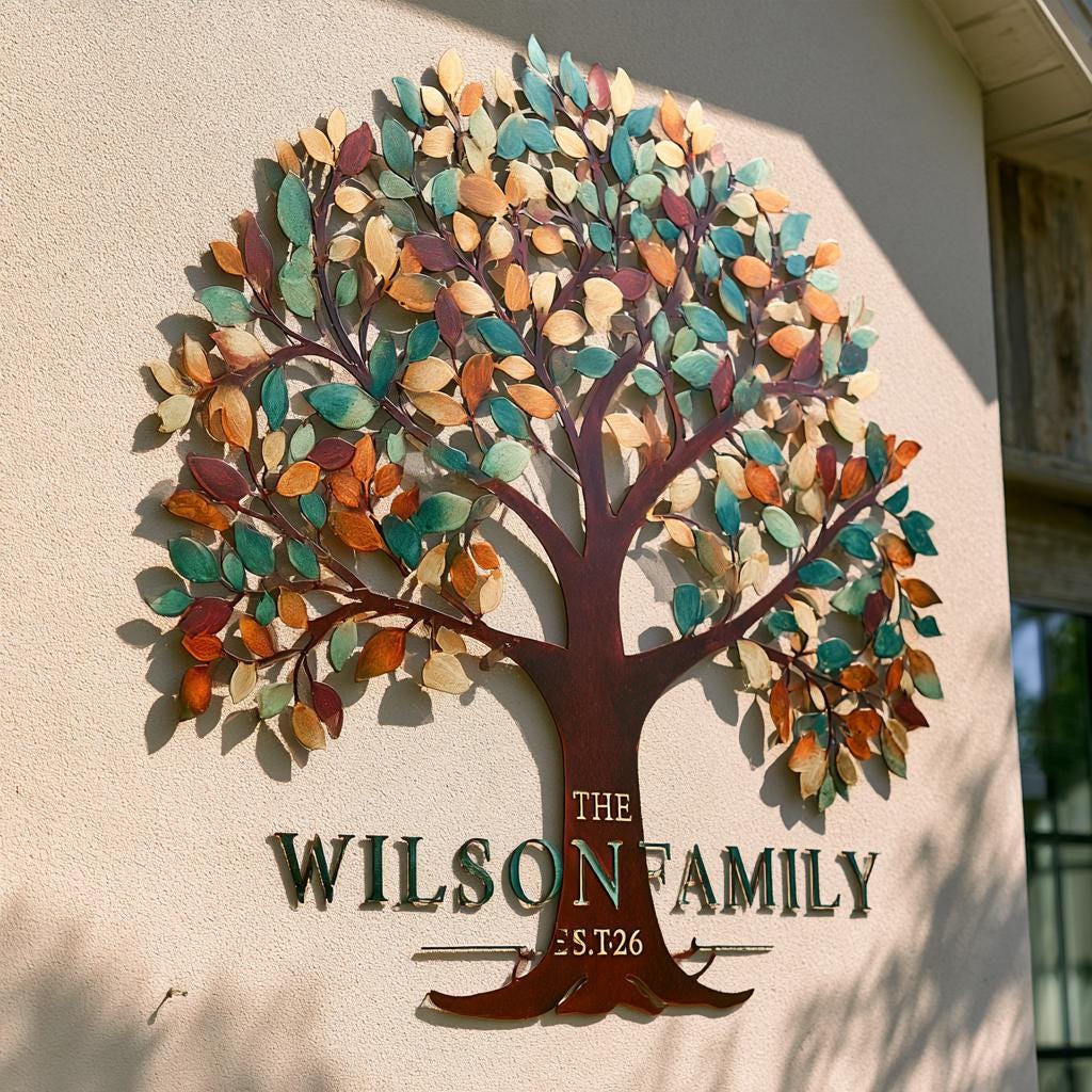 Personalized Family Name Tree Metal Wall Art – Custom Rustic Farmhouse Decor (UV Printed Aluminum)
