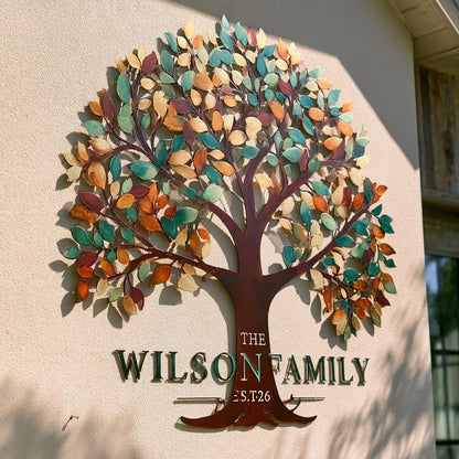 Personalized Family Name Tree Metal Wall Art – Custom Rustic Farmhouse Decor (UV Printed Aluminum)
