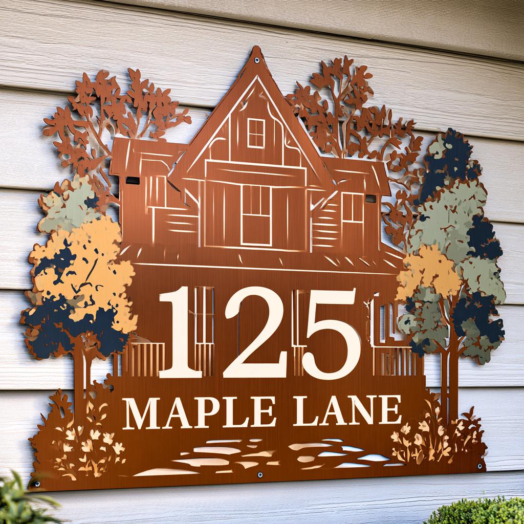 Custom House Number Sign: Farmhouse Home Decor, UV Printed Aluminum Wall Art