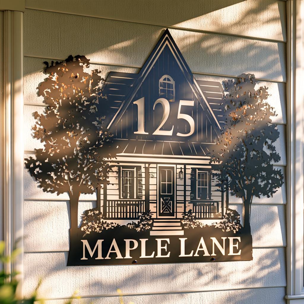 Custom House Number Sign: Farmhouse Home Decor, UV Printed Aluminum Wall Art