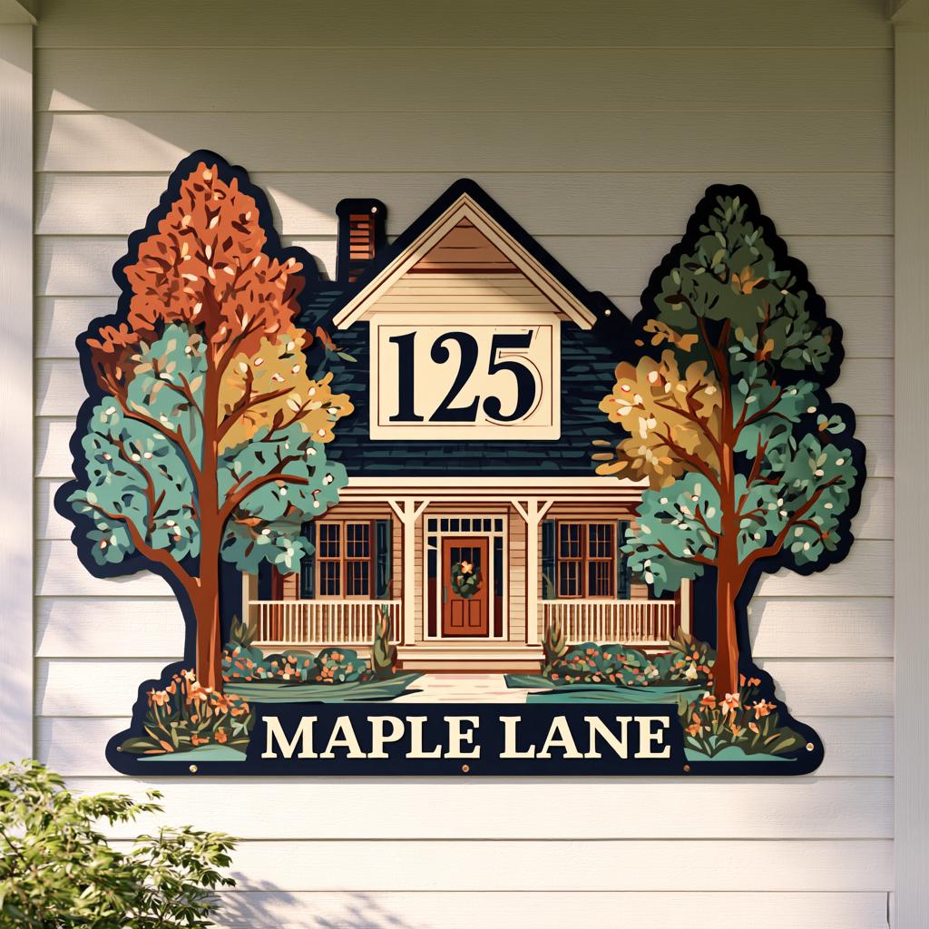 Custom House Number Sign: Farmhouse Home Decor, UV Printed Aluminum Wall Art