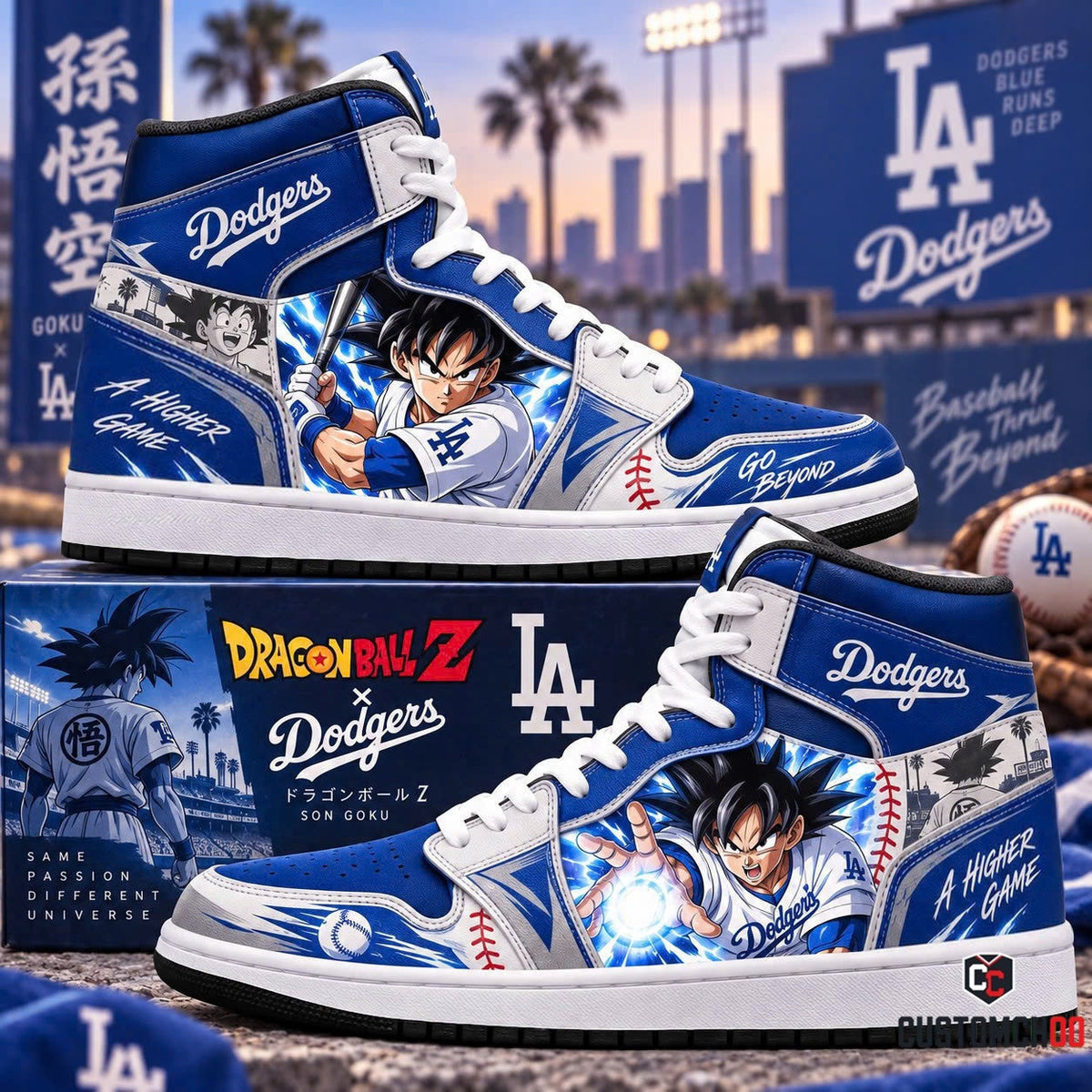 Son Goku x MLB Baseball Fan High Top Sneakers JD1 | All 30 Teams Available