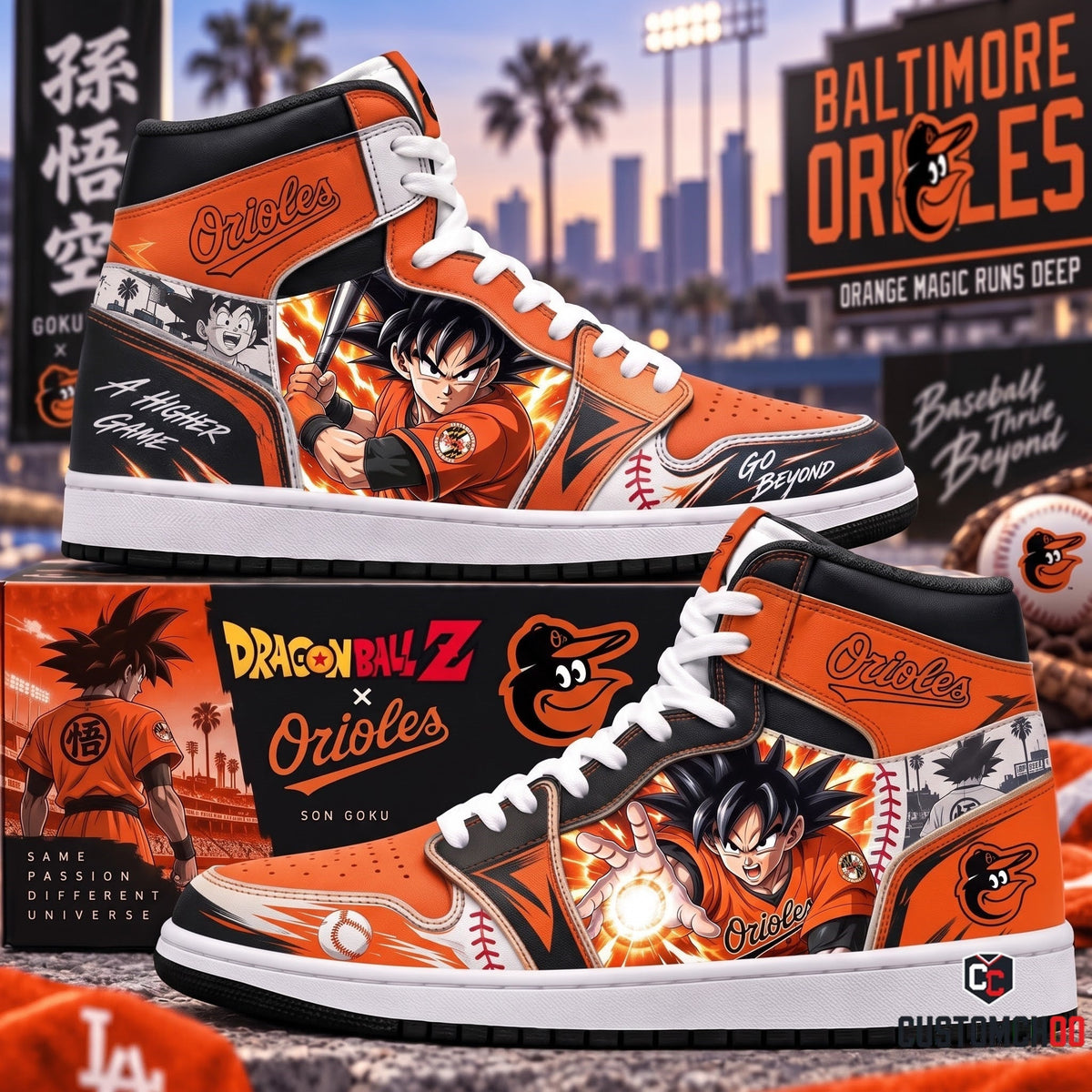 Son Goku x MLB Baseball Fan High Top Sneakers JD1 | All 30 Teams Available
