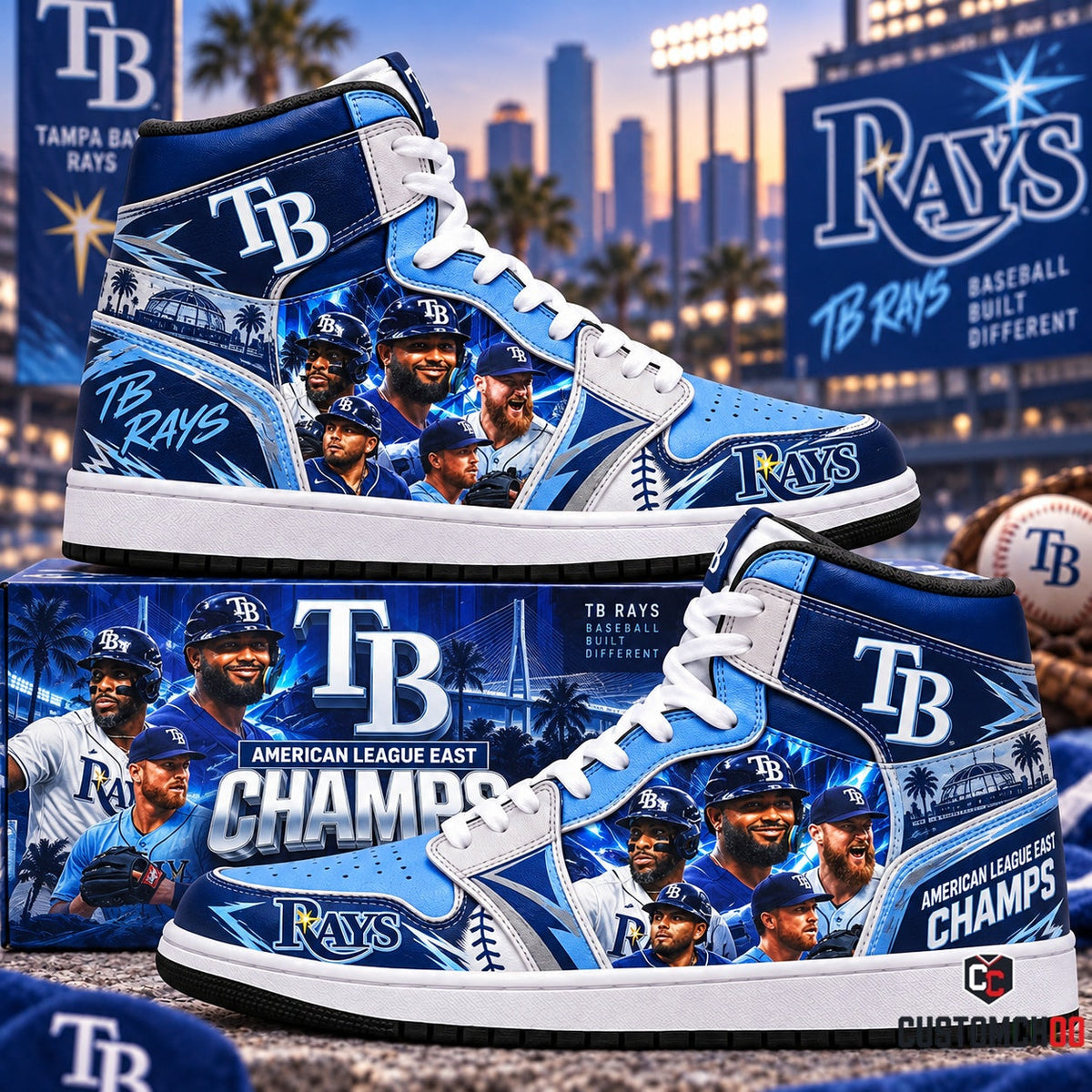 Tampa Bay Rays AL East Champions High Top JD1 - Baseball Fan Shoes & Collector Box