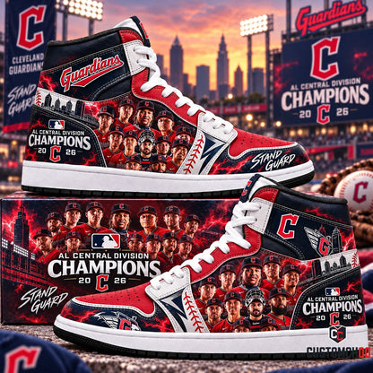 Cleveland Guardians AL Central Champions High Top JD1 - Baseball Fan Shoes & Collector Box