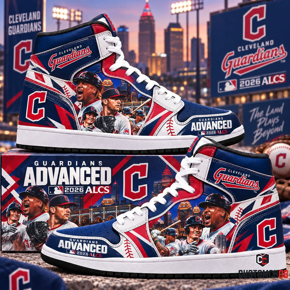 Cleveland Guardians AL Central Champions High Top JD1 - Baseball Fan Shoes & Collector Box
